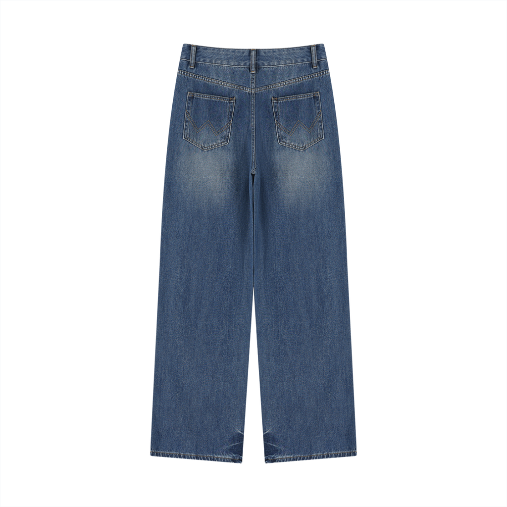 Ladies Rolling - Vintage Wash Wide Leg Jeans